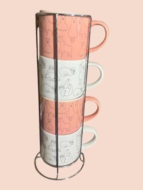 coco + lola Premium Collection 2 Sloths & 2 Llamas Peach & White Mugs with Stand